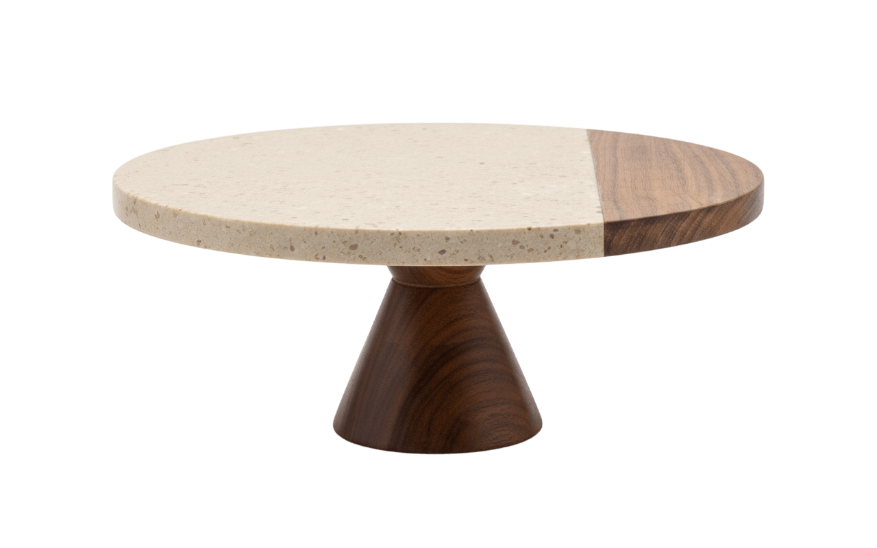 MARBLE & WOOD CAKE STAND (NATURAL) 